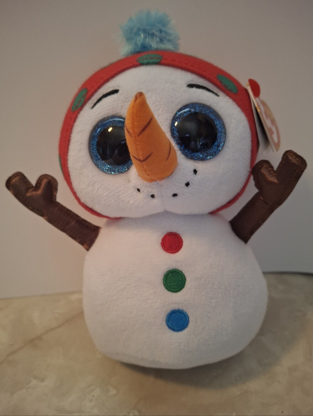 TY Plush Snowman Holiday Toy in White with Colorful Accents